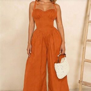 Wide-Leg Jumpsuit Pants in Burnt Orange, New without Tags